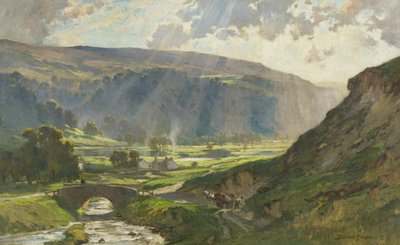 Die sonnenverhüllten Hügel von Wharfedale von Bertram Priestman