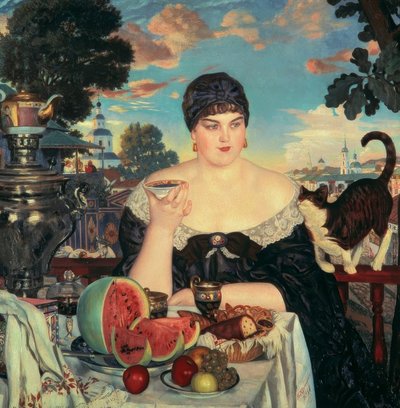 Kaufmannsfrau beim Tee von Boris Mikhailovich Kustodiev