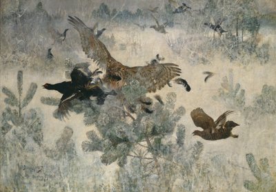 Falke und Schwarzwild, 1884 von Bruno Andreas Liljefors