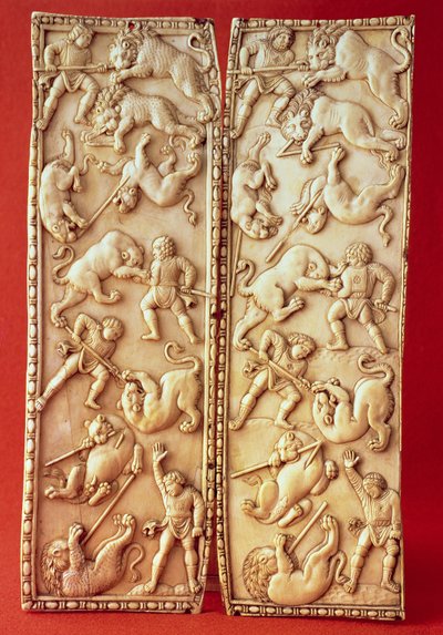 Diptychon mit einer Löwenjagdszene von Byzantine