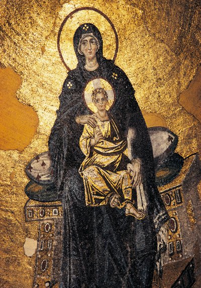 Jungfrau und Kind auf dem Thron (Mosaik) von Byzantine Byzantine
