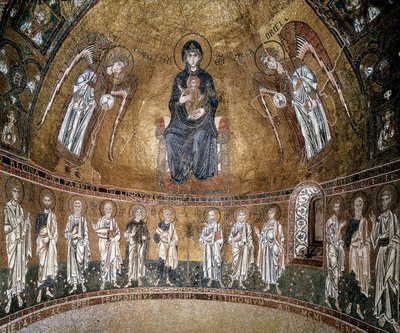 Thronende Jungfrau mit Erzengeln und Aposteln (Mosaik) von Byzantine School