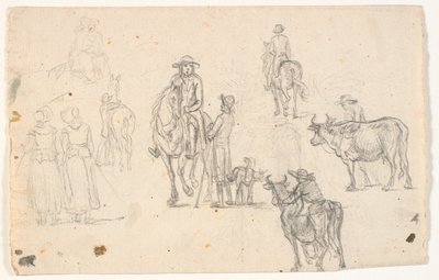 Skizzen mit Bauern, Pferden und Kühen von C.A. Lorentzen