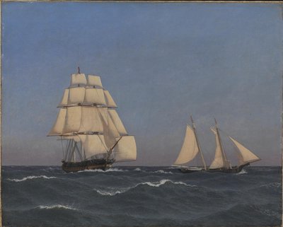 Ein Freibeuter, der eine verfolgte Fregatte überholt von Christoffer Wilhelm Eckersberg