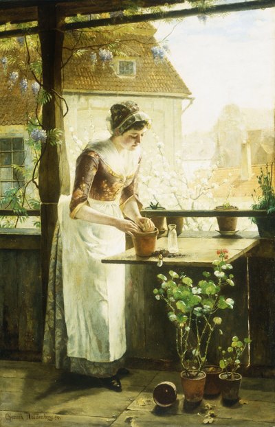 Frau beim Eintopfen von Blumen von C. Hendrick Nordenberg