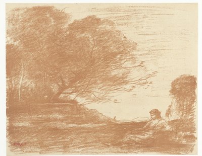 Sappho in Landschaft von Camille Corot