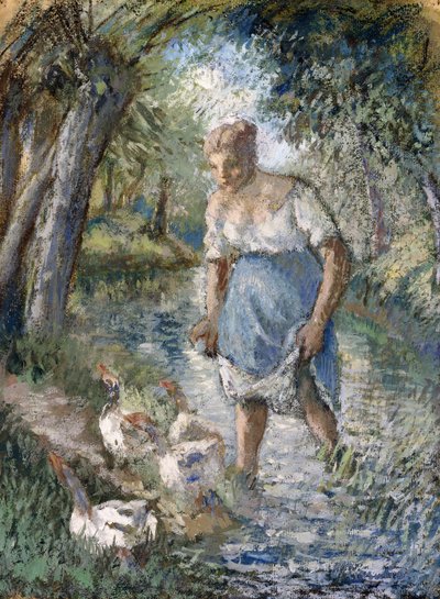 Bauer, der einen Bach überquert, ca. 1894 von Camille Jacob Pissarro