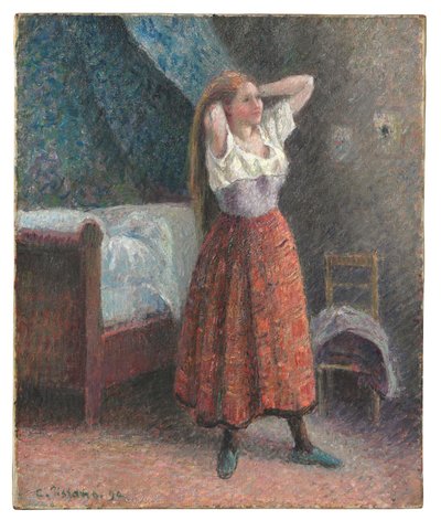 Frau beim Frisieren von Camille Pissarro