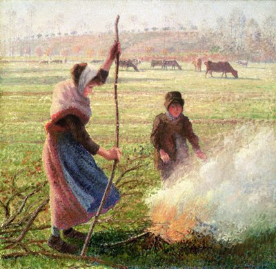 Weiße Frost, Frau beim Holzhacken von Camille Jacob Pissarro