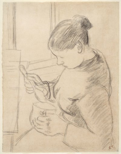 Junge Bäuerin beim Kaffee von Camille Pissarro