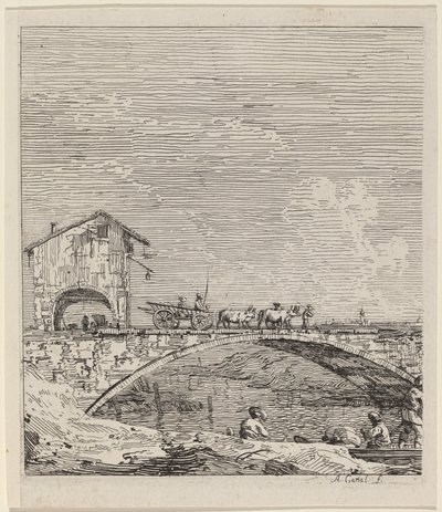 Der Wagen, der über eine Brücke fährt von Canaletto