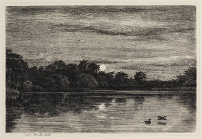 Der Bauernteich bei Hellebæk. Mondschein von Carl Bloch