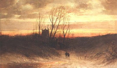 Eine bewaldete Landschaft am Abend von Carl Bondel