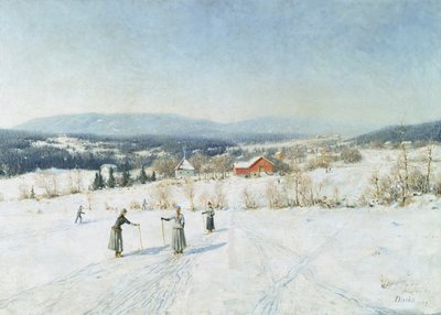 Landschaft mit Skifahrern von Carl Edvard Diriks