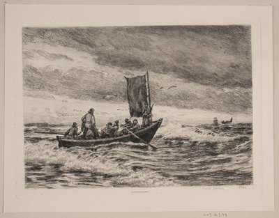 Fischerboot in der Brandung von Carl Locher
