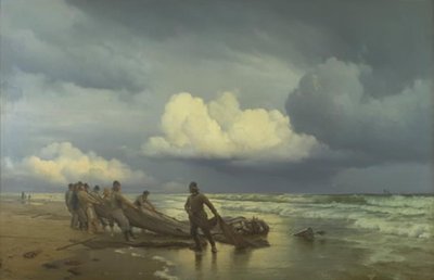 Fischer ziehen Netze an der Nordküste von Skagen von Carl Neumann