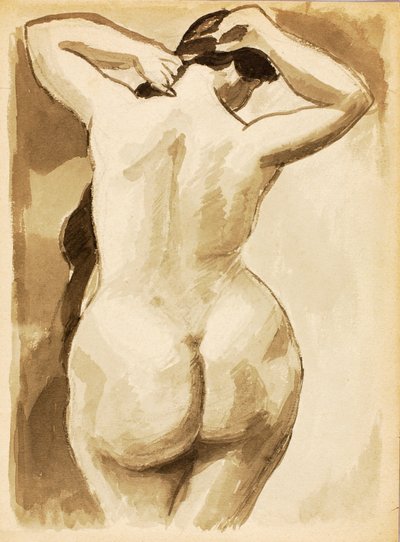 Weiblicher Akt beim Haare Arrangieren, Rückansicht von Carl Newman