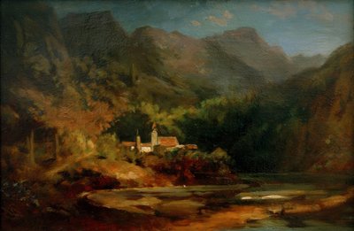 Dorf an einem See im Gebirgstal von Carl Spitzweg