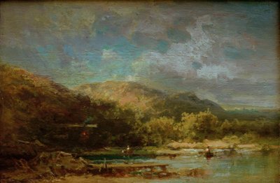 Hütte am See mit Figuren von Carl Spitzweg