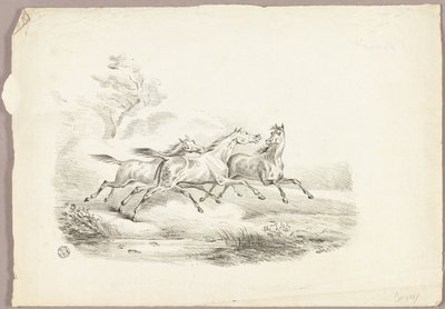 Drei rennende Pferde von Carle Vernet
