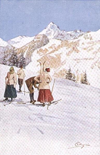 Skifahrer, die auf den Pisten pausieren von Carlo Pellegrini