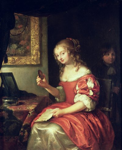 Junge Frau mit Brief und Medaillon, 1667 von Caspar Netscher