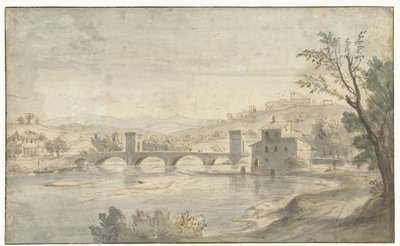 Italienische Flusslandschaft mit einer Brücke von Caspar van Wittel