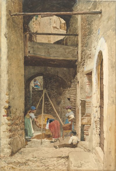 Italienischer Innenhof und Figuren, 1843-1921 von Cavaliere Pio Joris