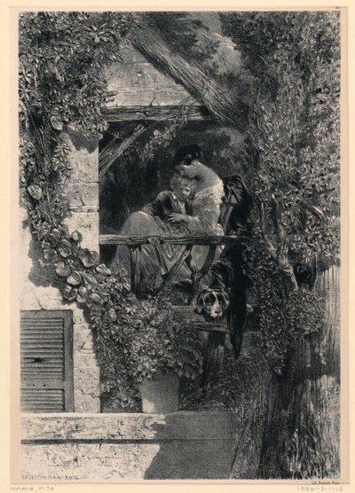 Mutter und Kind auf dem Balkon von Celestin Francois Nanteuil