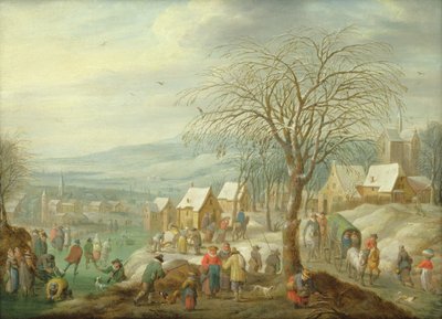 Winterlandschaft in einem Dorf von Charles Beschey