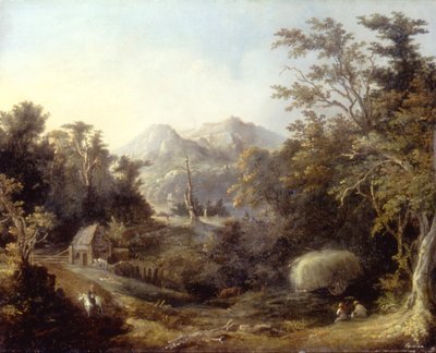 Landschaft mit Bauernhof und Bergen von Charles Codman