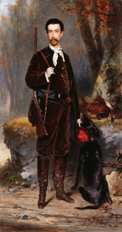 Ein Jäger mit einem Hund, 1876 von Charles Edouard Boutibonne