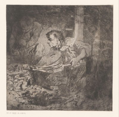 Schmied mit Blasebalg von Charles Emile Jacque (attributed to)