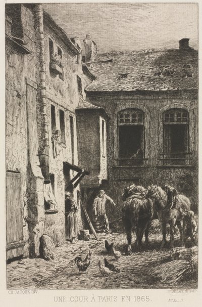 Ein Hof in Paris von Charles Emile Jacque