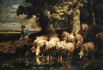 Eine Schäferin mit ihrer Herde von Charles Emile Jacque