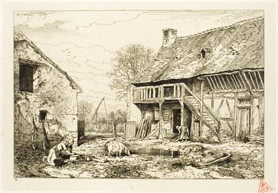 Hof eines Bauernhauses von Charles Emile Jacque