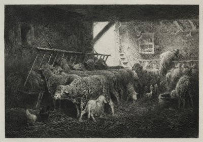 Inneres eines Schafgeheges von Charles Emile Jacque