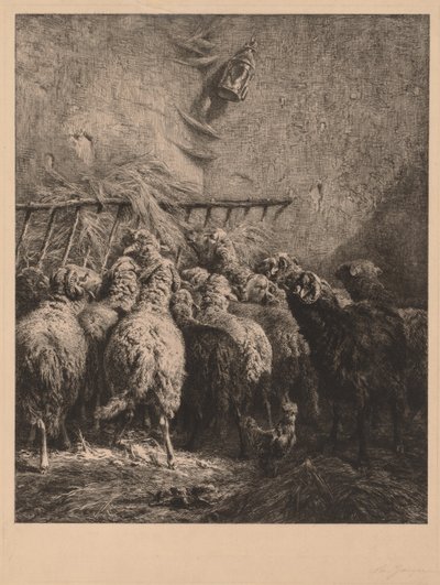 Innenansicht eines Schafgeheges von Charles Emile Jacque