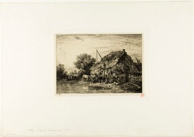 Bauernhaus mit Teich von Charles Emile Jacque