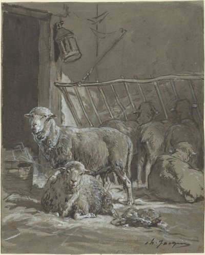 Schafe in einer Krippe von Charles Emile Jacque