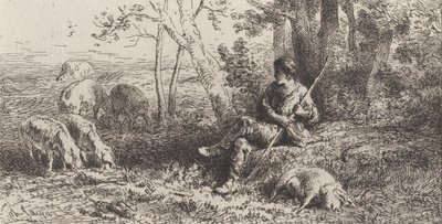 Kleine Schweineherde von Charles Emile Jacque