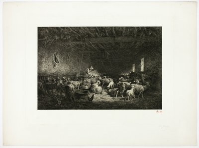 Der große Schafstall (horizontale Platte) von Charles Emile Jacque