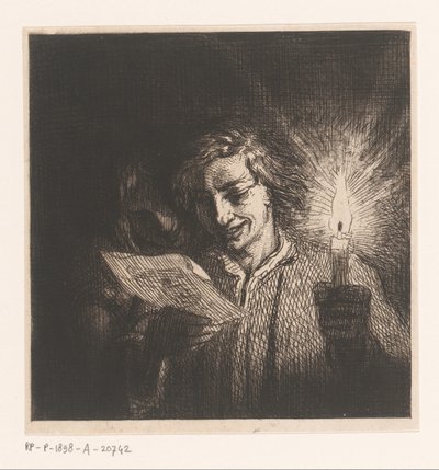 Zwei Figuren, die bei Kerzenlicht Briefe lesen von Charles Emile Jacque