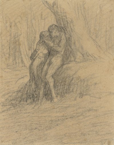 Liebendes Bauernpaar unter einem schweren Baum von Charles Emile Jacque