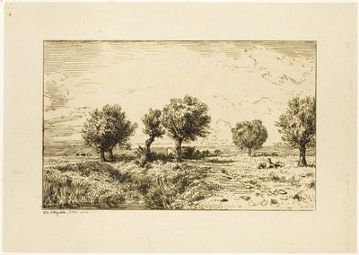 Weiden in einer Landschaft von Charles Emile Jacque