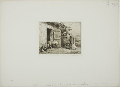 Frau bringt ihre Schweine nach Hause von Charles Emile Jacque