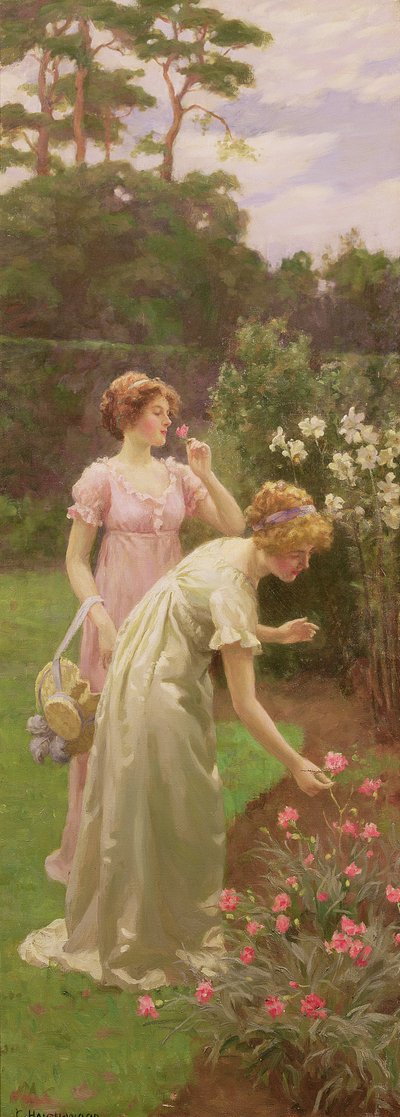 Zwei Damen pflücken Blumen von Charles Haigh Wood