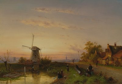Windmühle bei Sonnenuntergang von Charles Henri Joseph Leickert