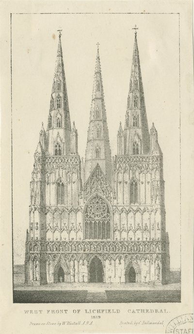 Lichfield Kathedrale - Westfront: Gravur von Charles Joseph Hullmandel