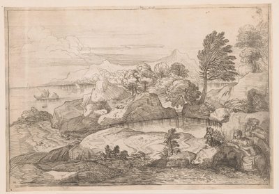 Landschaft mit Heiliger Familie von Charles Macé (attributed to)